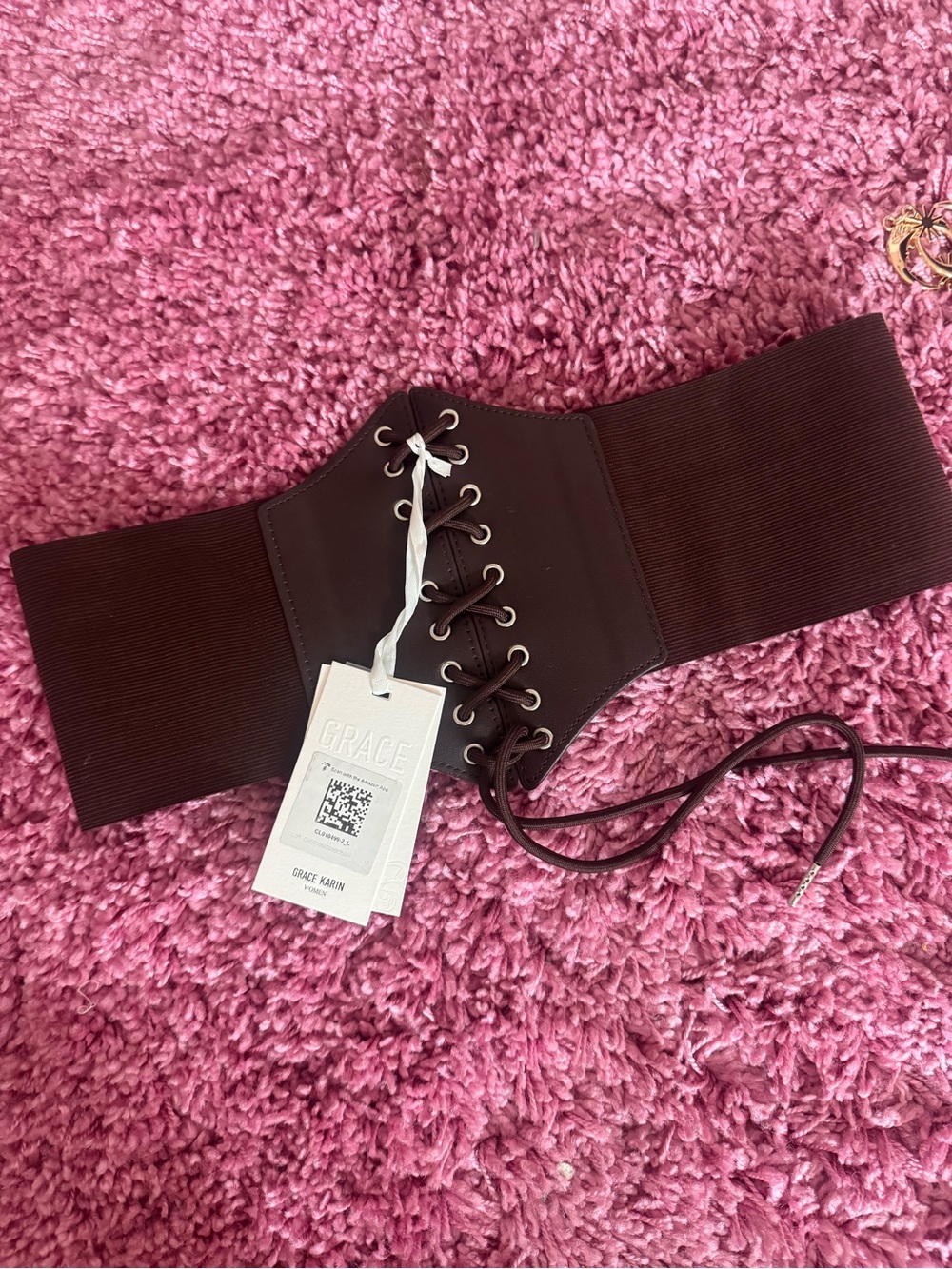 Grace Karin Dark Brown Lace-Up Wide Waist Belt